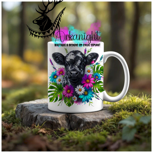Numérique - Tasse en céramique - Collection Vivid Colors & Flowers - Animaux - Vache Highland Blanche & Noire
