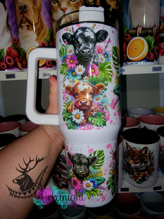 Gourde 40 oz sur commande - Collection Vivid Colors & Flowers - Vache Highland