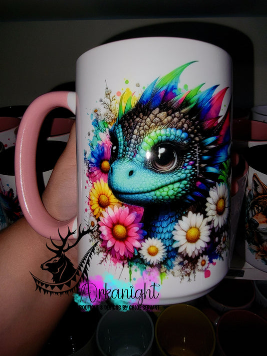 Tasse en céramique sur commande - Collection Vivid Colors & Flowers - Dragon - Noir & Turquoise