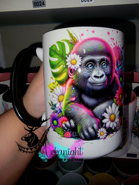 Tasse en céramique sur commande - Collection Vivid Color's & Flower's - Animaux - Gorille