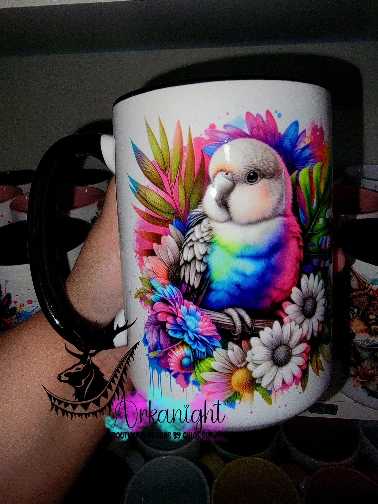 Tasse en céramique sur commande - Collection Vivid Color's & Flower's - Animaux - Inséparable