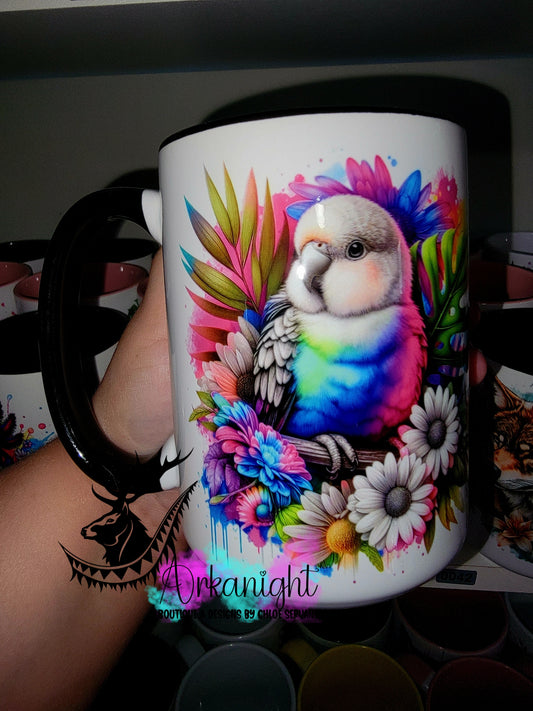 Tasse en céramique sur commande - Collection Vivid Color's & Flower's - Animaux - Inséparable