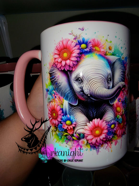 Tasse en céramique sur commande - Collection Vivid Color's & Flower's - Animaux - Éléphant