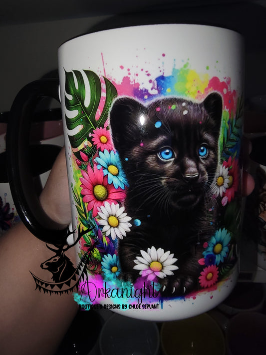 Tasse en céramique sur commande - Collection Vivid Color's & Flower's - Animaux - Panthère Noire
