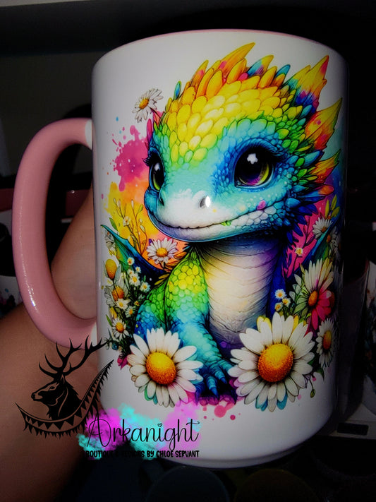 Tasse en céramique sur commande - Collection Vivid Colors & Flowers - Dragon - Turquoise & Jaune