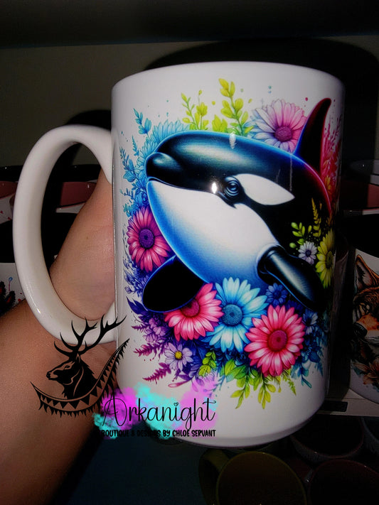 Tasse en céramique sur commande - Collection Vivid Color's & Flower's - Animaux - Orques - 04