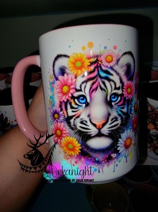 Tasse en céramique sur commande - Collection Vivid Color's & Flower's - Animaux - Tigre Blanc