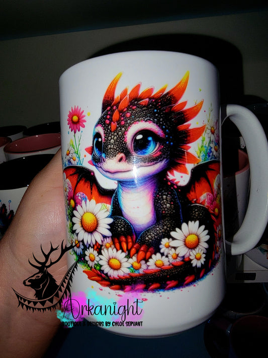 Tasse en céramique sur commande - Collection Vivid Colors & Flowers - Dragon - Noir, Blanc & rouge