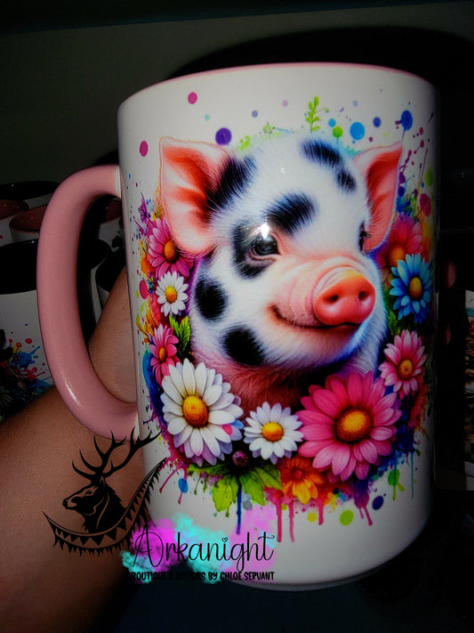 Tasse en céramique sur commande - Collection Vivid Color's & Flower's - Animaux - Cochon Miniature