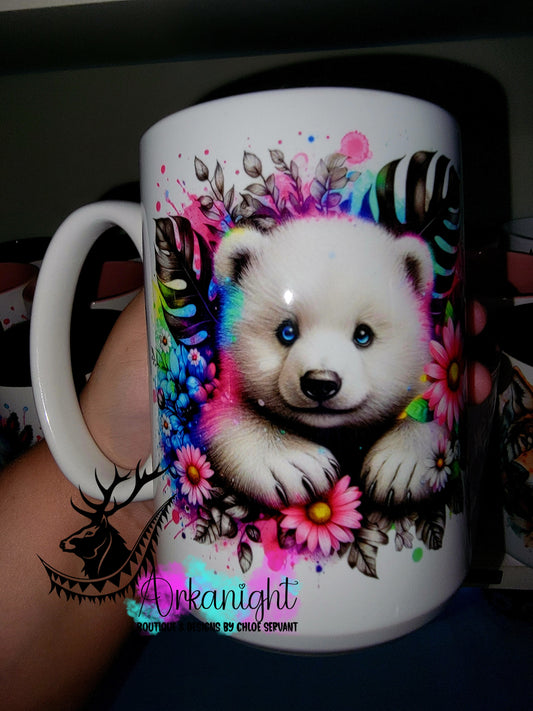Tasse en céramique sur commande - Collection Vivid Color's & Flower's - Animaux - Ours Polaire