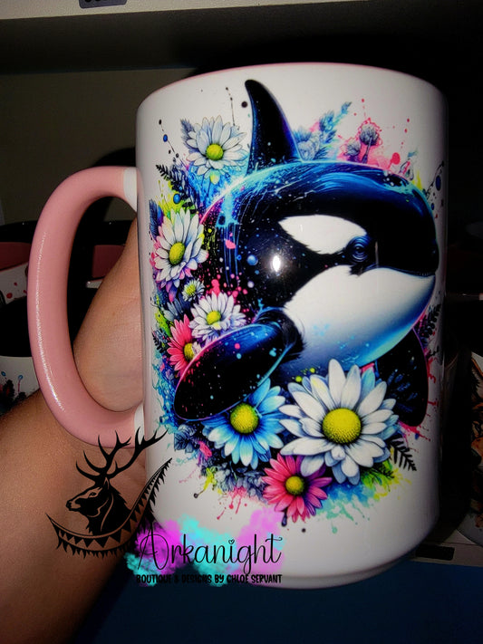 Tasse en céramique sur commande - Collection Vivid Color's & Flower's - Animaux - Orques - 03