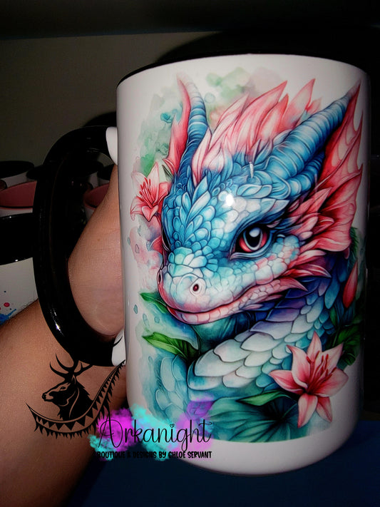 Tasse en céramique sur commande - Collection Realism - Dragon Turquoise & Rose