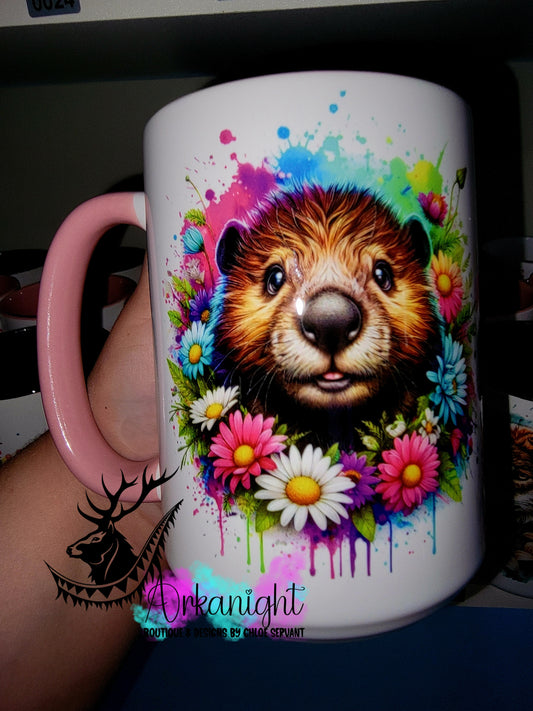 Tasse en céramique sur commande - Collection Vivid Color's & Flower's - Animaux - Castor