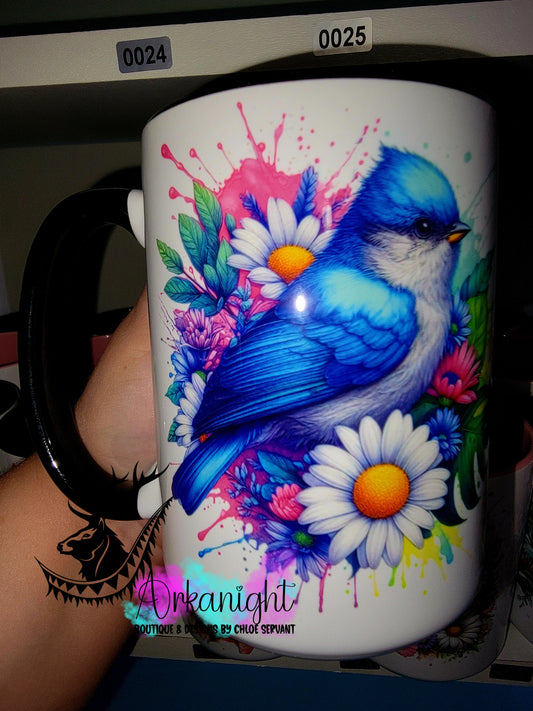 Tasse en céramique sur commande - Collection Vivid Color's & Flower's - Animaux - Oiseaux Bleu