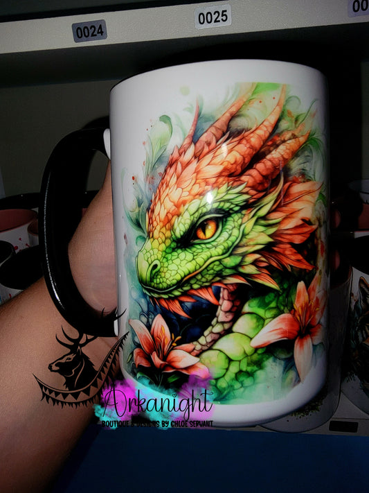 Tasse en céramique sur commande - Collection Realism - Dragon Vert & Orange