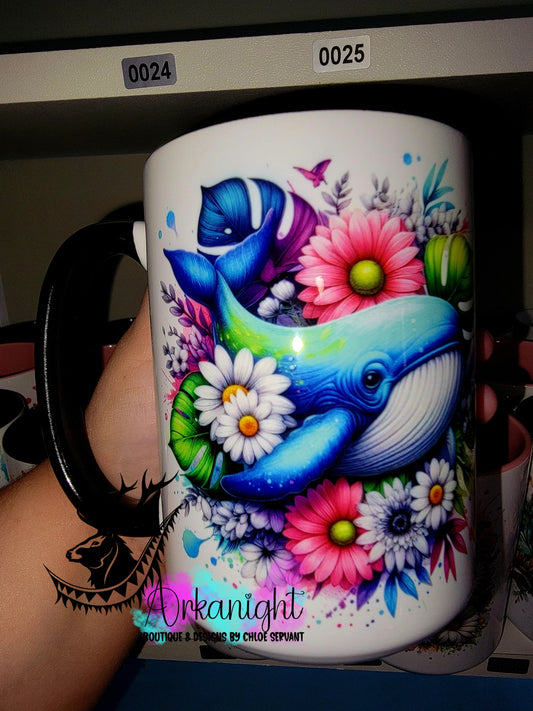 Tasse en céramique sur commande - Collection Vivid Color's & Flower's - Animaux - Baleine Bleu