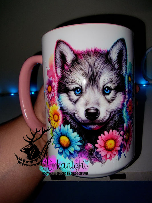 Tasse en céramique sur commande - Collection Vivid Color's & Flower's - Animaux - Louveteau Gris