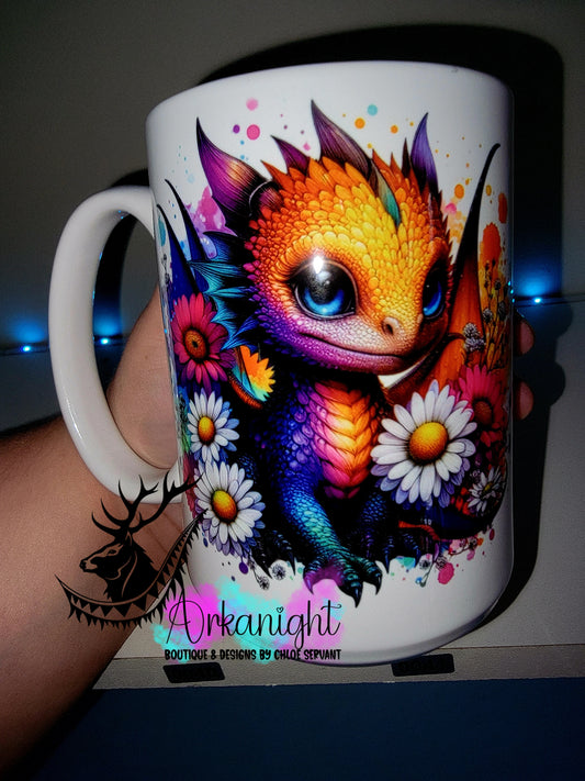 Tasse en céramique sur commande - Collection Vivid Colors & Flowers - Dragon - Mauve & orange