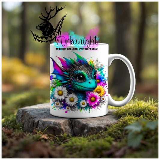 Numérique - Tasse en céramique - Collection Vivid Colors & Flowers - Dragon - Noir & Turquoise