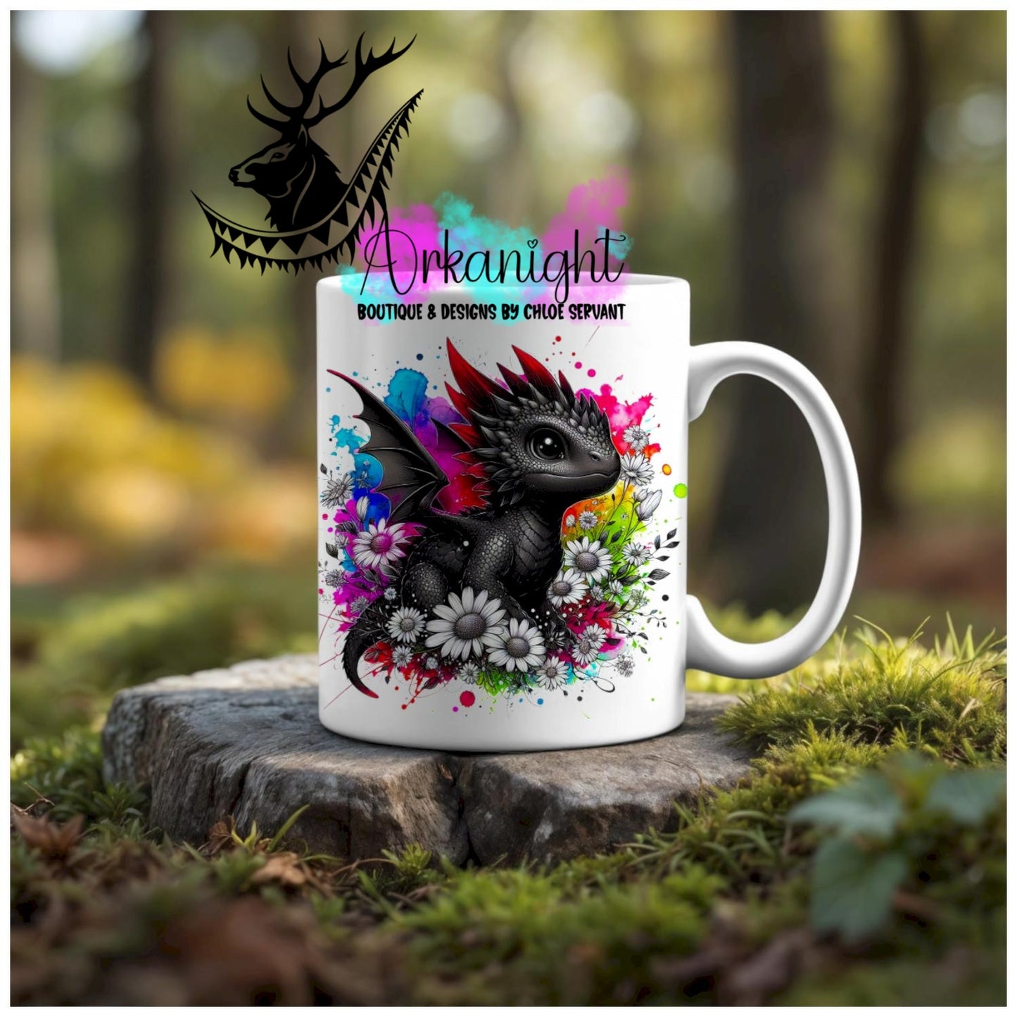 Numérique - Tasse en céramique - Collection Vivid Colors & Flowers - Dragon - Noir & Rouge