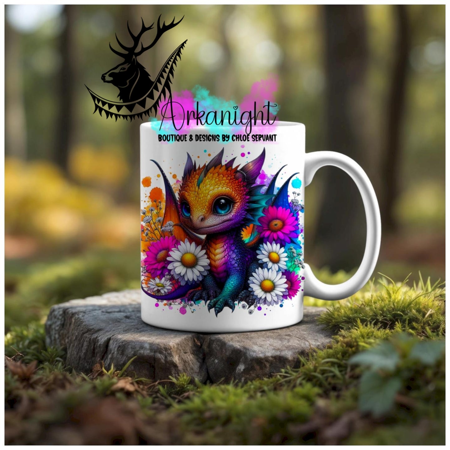 Numérique - Tasse en céramique - Collection Vivid Colors & Flowers - Dragon - Mauve & orange