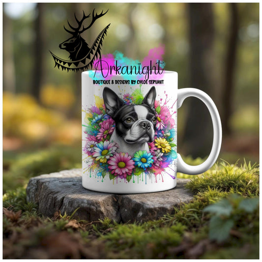 Numérique - Tasse en céramique - Collection Vivid Colors & Flowers - Chiens - Boston Terrier