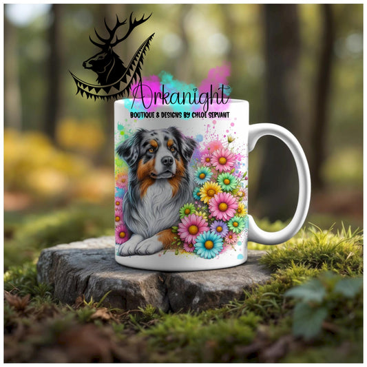 Numérique - Tasse en céramique - Collection Vivid Colors & Flowers - Chiens - Berger australien Bleu Merle