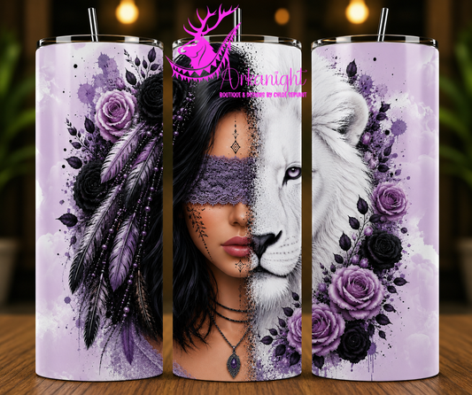 Numérique - Collection Boho 2026 -  Mi-Femme ♡ Mi-Animaux - Lion Blanc - Noire
