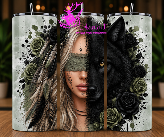 Numérique - Collection Boho 2026 -  Mi-Femme ♡ Mi-Animaux - Loup Noir - Blonde