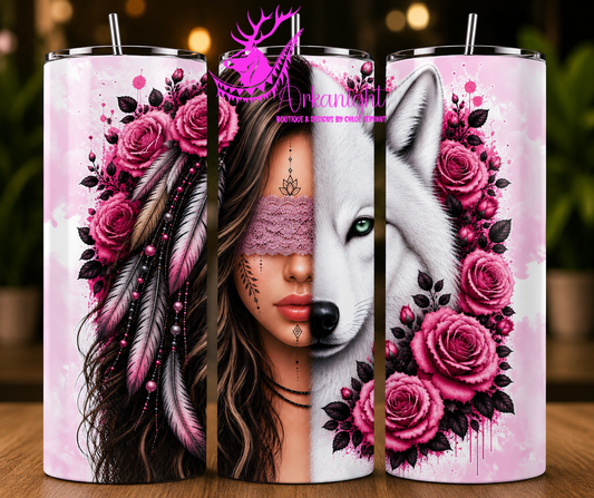 Numérique - Collection Boho 2026 -  Mi-Femme ♡ Mi-Animaux - Loup Blanc - Brune