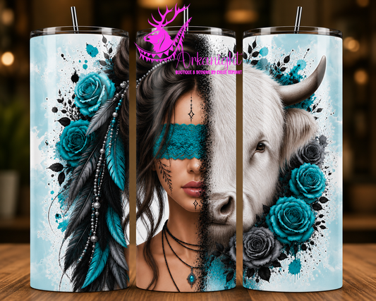Numérique - Collection Boho 2026 -  Mi-Femme ♡ Mi-Animaux - Vache Highland Blanche - Brune