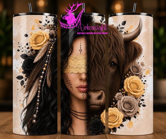 Numérique - Collection Boho 2026 -  Mi-Femme ♡ Mi-Animaux - Vache Highland Brune - Noire