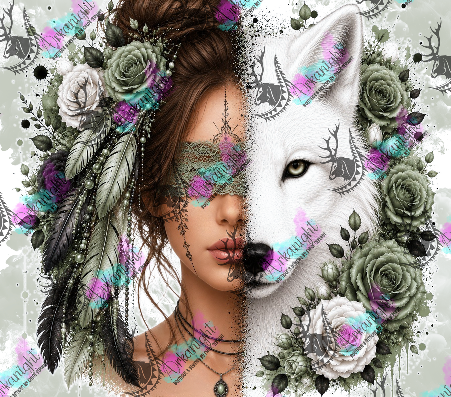 Numérique - Collection Boho 2026 -  Mi-Femme ♡ Mi-Animaux - Renard Blanc - Brune