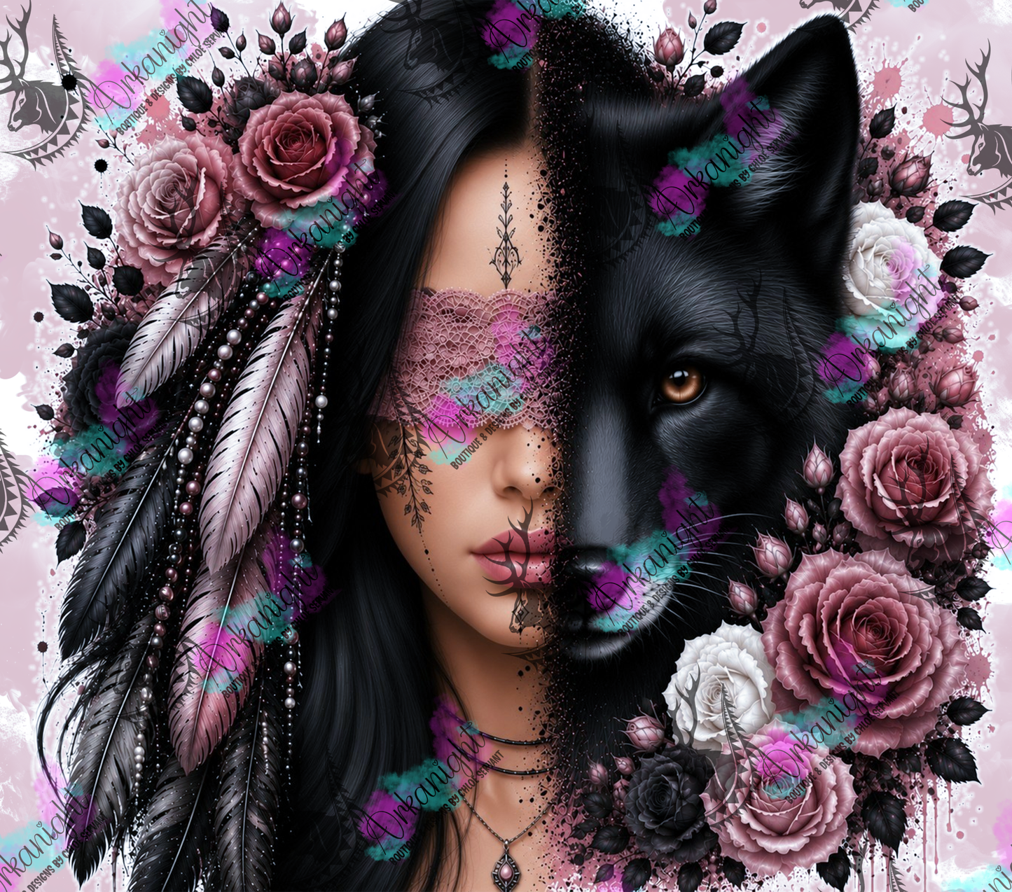 Numérique - Collection Boho 2026 -  Mi-Femme ♡ Mi-Animaux - Renard Noir - Noire