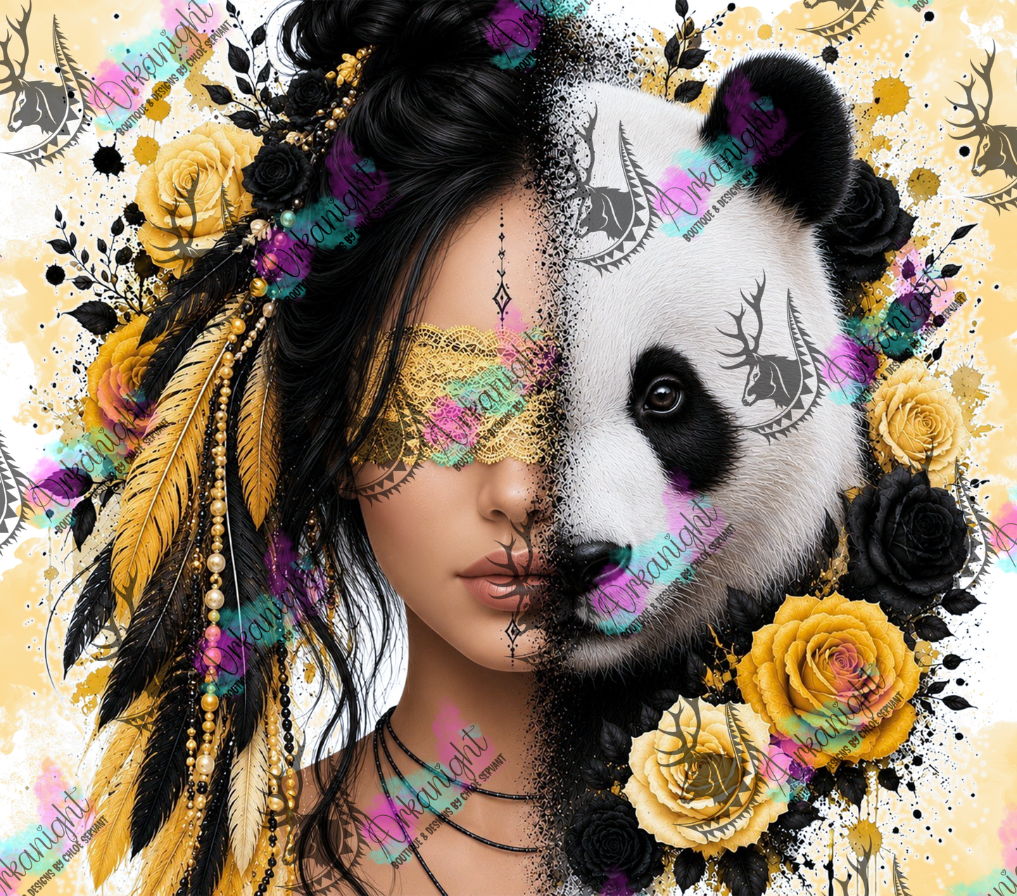 Numérique - Collection Boho 2026 -  Mi-Femme ♡ Mi-Animaux - Panda - Noire