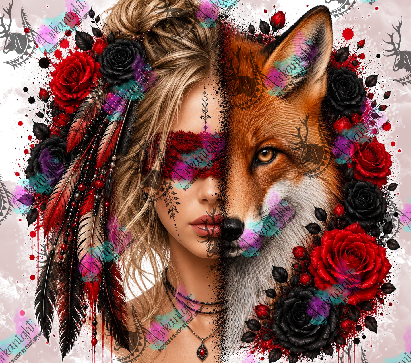 Numérique - Collection Boho 2026 -  Mi-Femme ♡ Mi-Animaux - Renard - Blonde Chignon