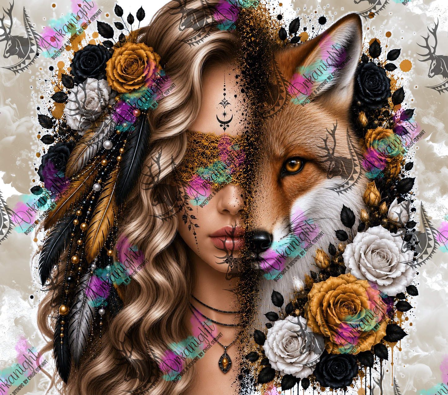 Numérique - Collection Boho 2026 -  Mi-Femme ♡ Mi-Animaux - Renard - Blonde Frisée