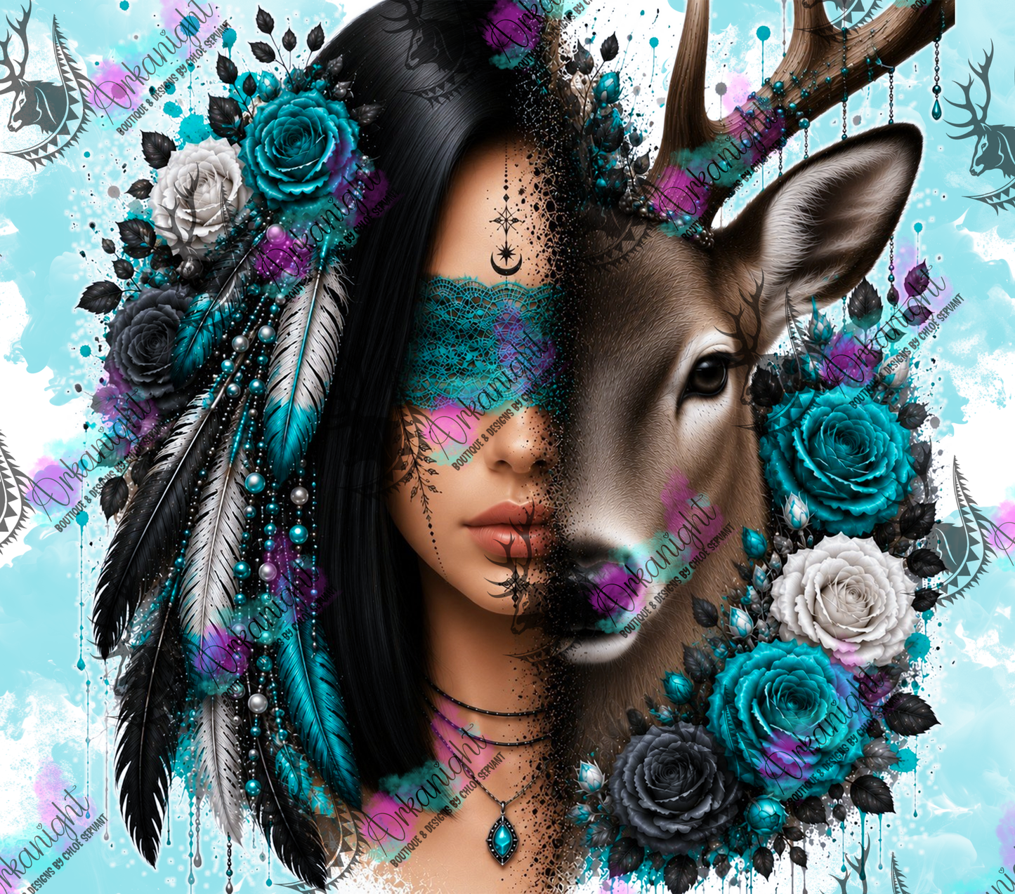 Numérique - Collection Boho 2026 -  Mi-Femme ♡ Mi-Animaux - Cerf - Noire