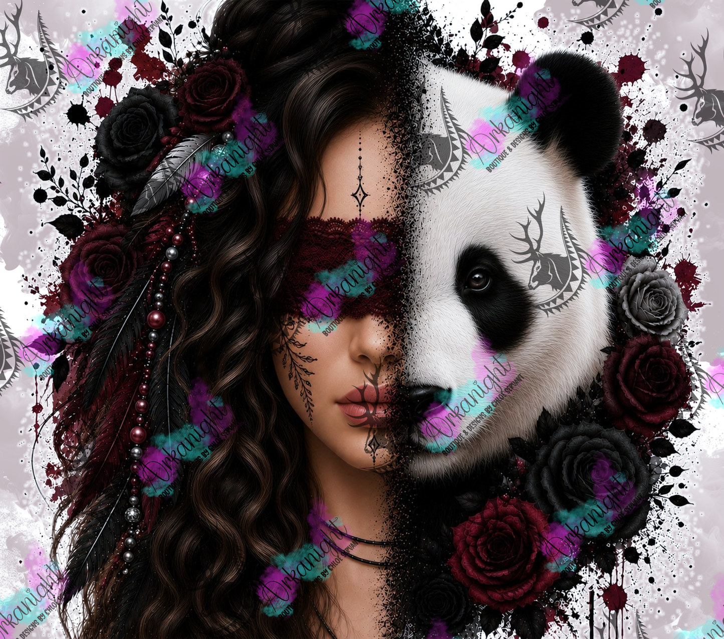 Numérique - Collection Boho 2026 -  Mi-Femme ♡ Mi-Animaux - Panda - Noire