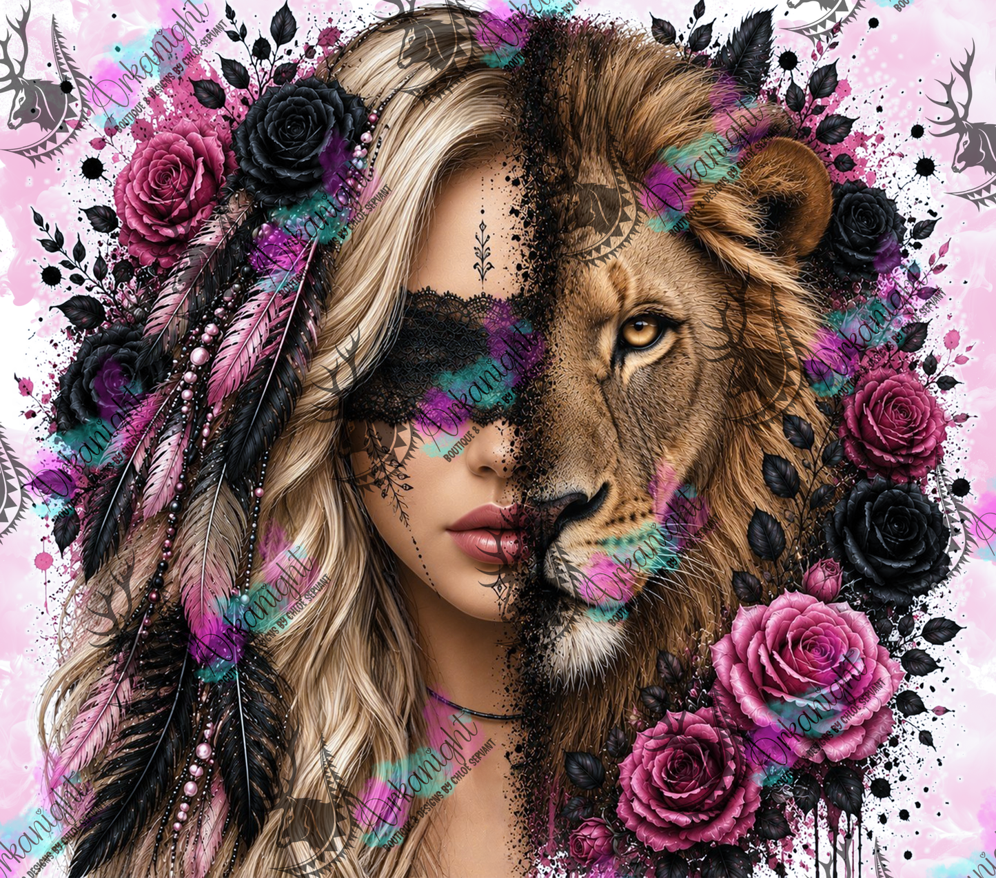 Numérique - Collection Boho 2026 -  Mi-Femme ♡ Mi-Animaux - Lion - Blonde