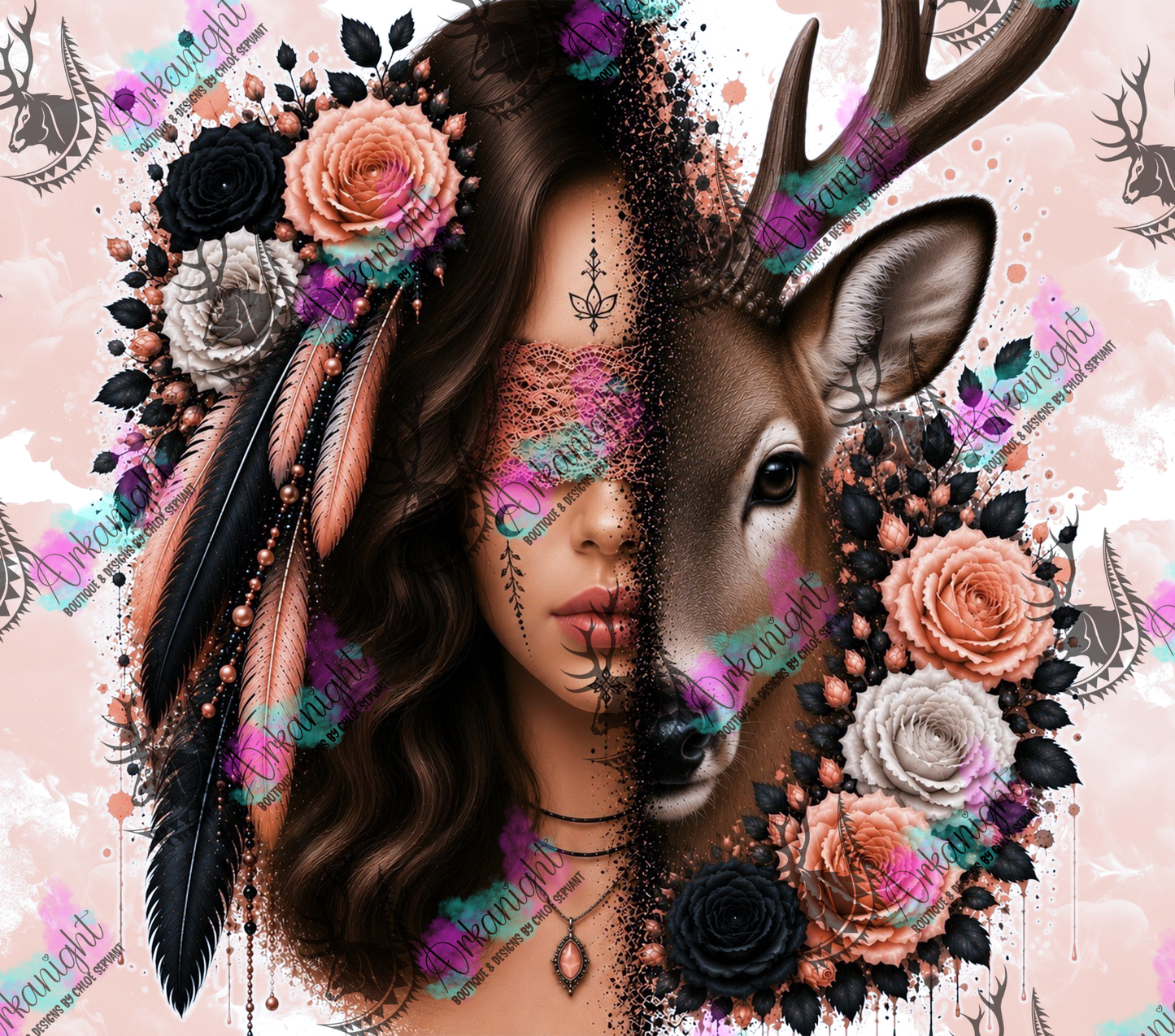 Numérique - Collection Boho 2026 -  Mi-Femme ♡ Mi-Animaux - Cerf - Brune