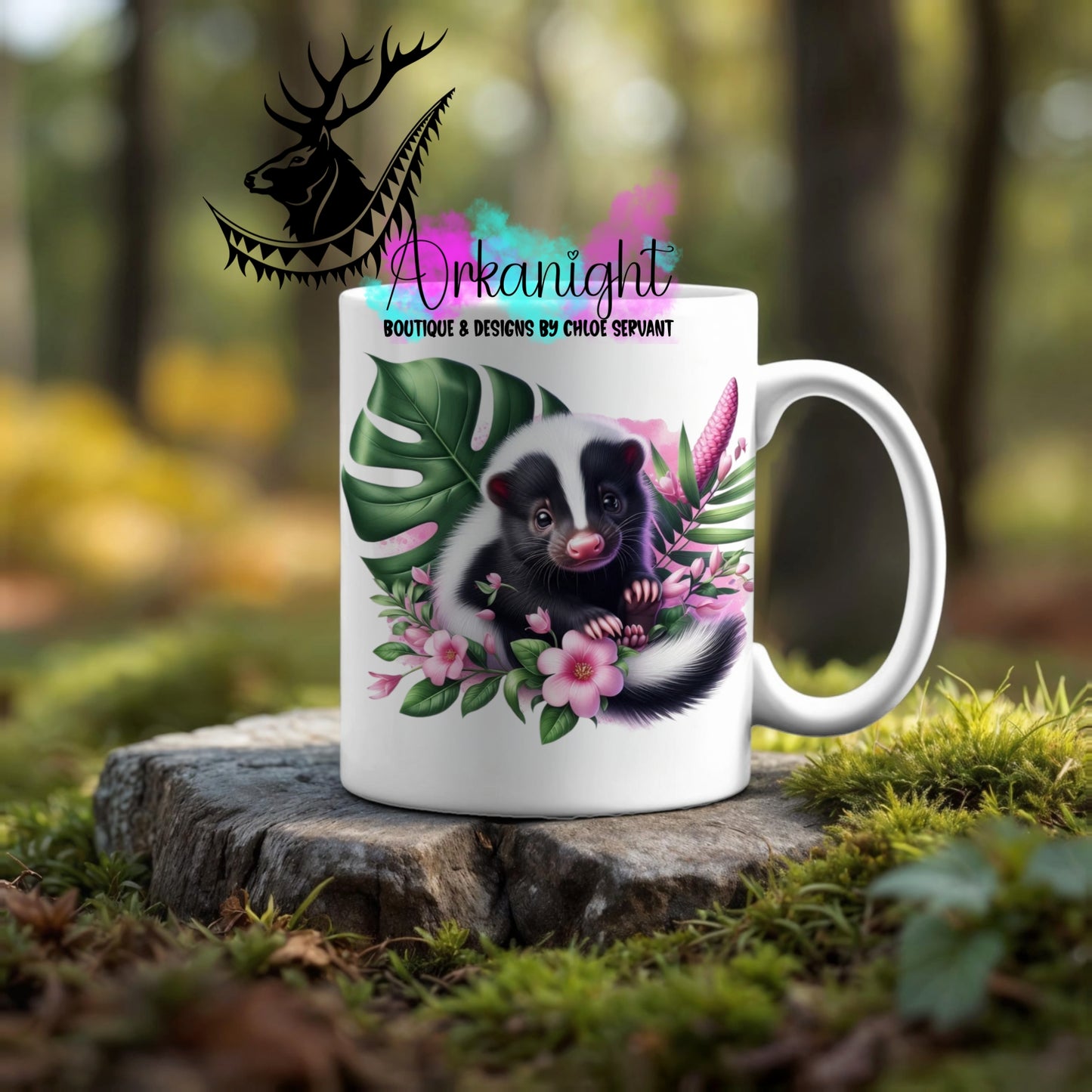 Numérique - Tasse en céramique - Collection Monstera & Animaux ♡ Bébé Moufette