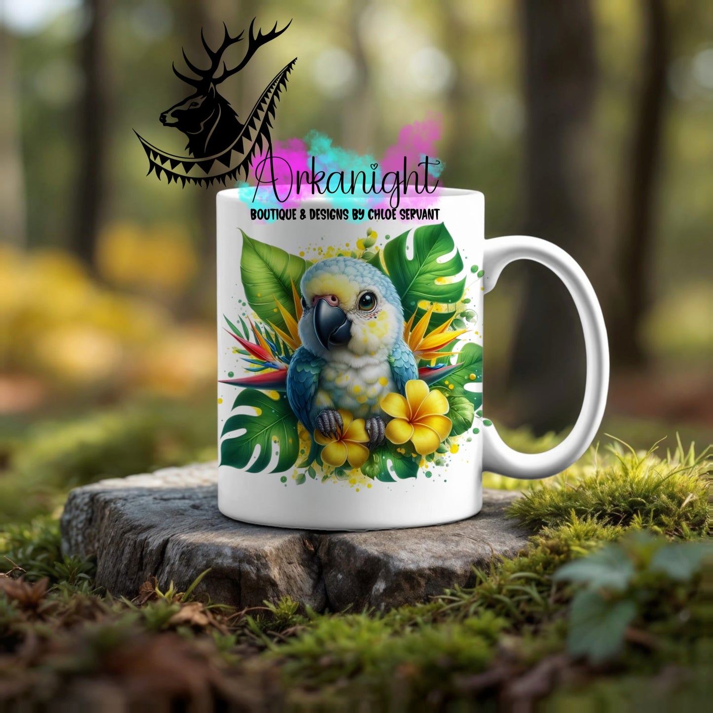 Numérique - Tasse en céramique - Collection Monstera & Animaux ♡ Bébé Ara