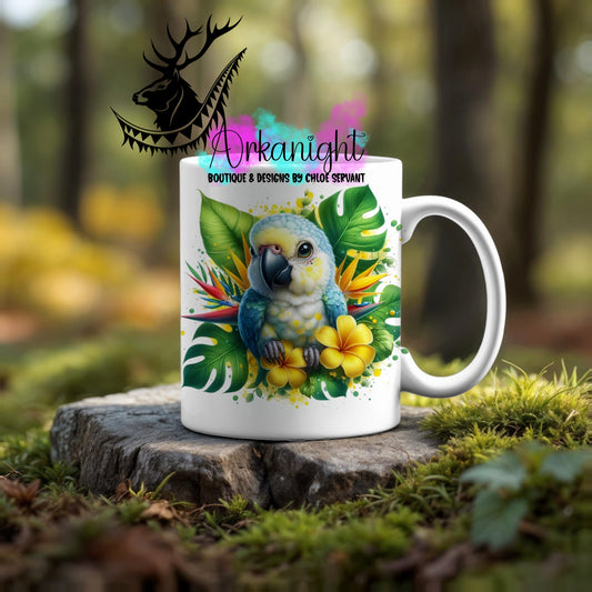 Numérique - Tasse en céramique - Collection Monstera & Animaux ♡ Bébé Ara