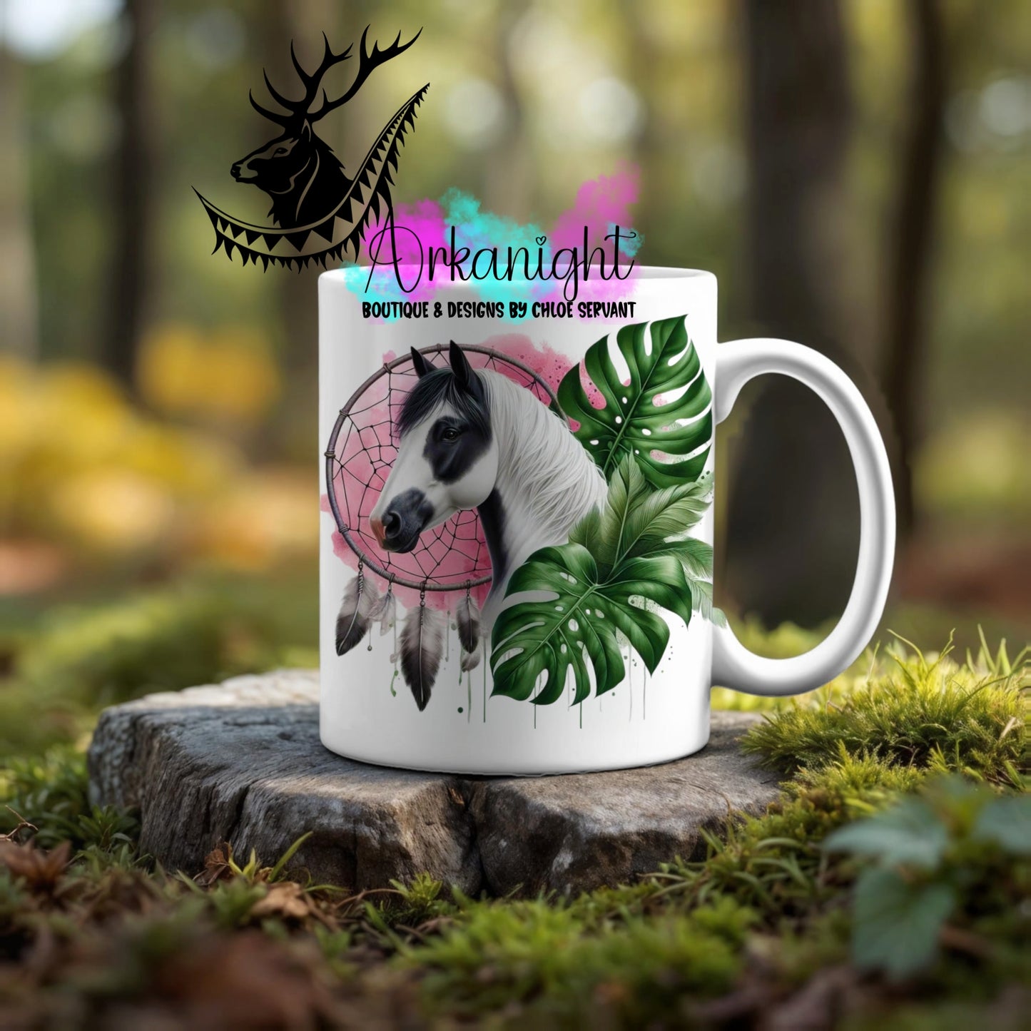Numérique - Tasse en céramique - Collection Monstera & Animaux ♡ Cheval Paint Horse