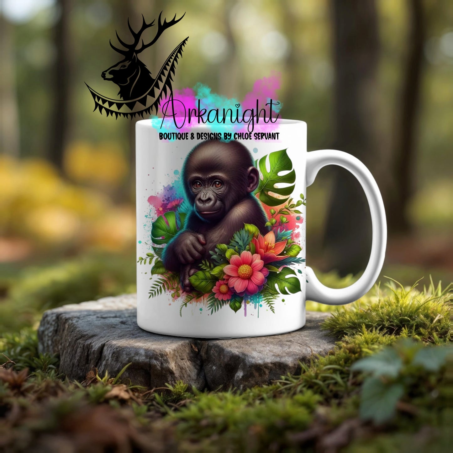 Numérique - Tasse en céramique - Collection Monstera & Animaux ♡ Bébé Gorille