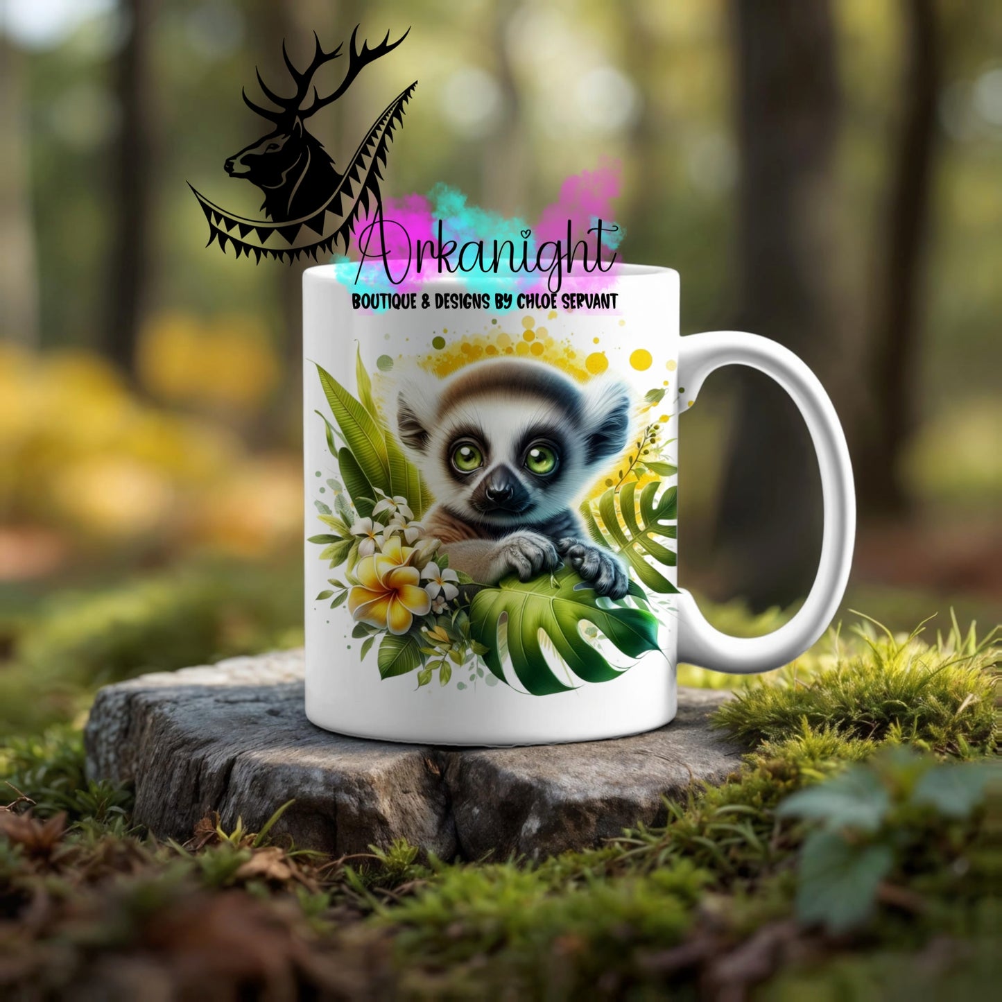 Numérique - Tasse en céramique - Collection Monstera & Animaux ♡ Bébé Lémur