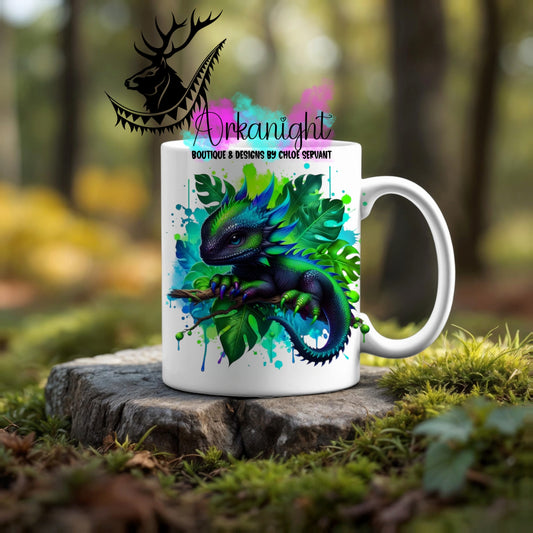 Numérique - Tasse en céramique - Collection Monstera & Dragon ♡ Noir , Turquoise & Vert Fluot