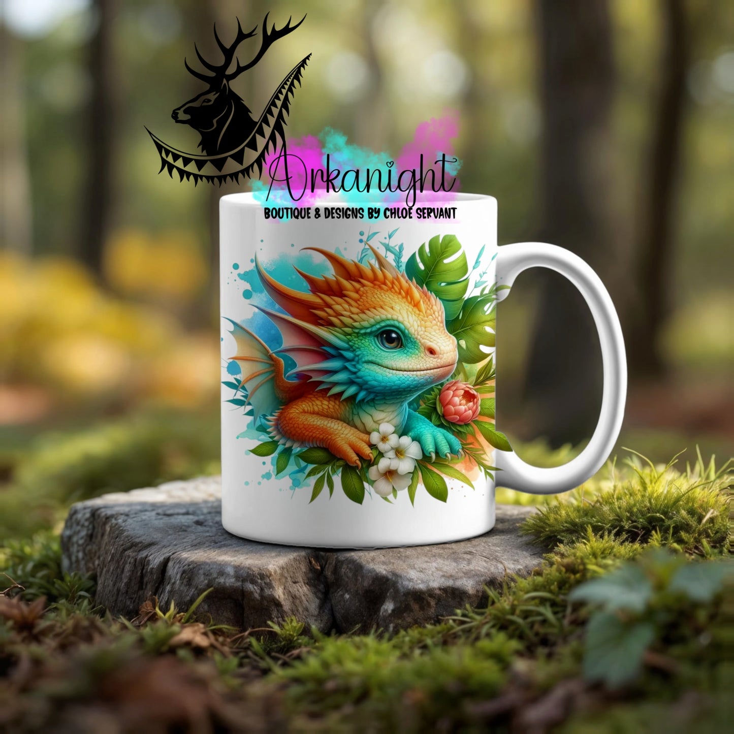 Numérique - Tasse en céramique - Collection Monstera & Dragon ♡ Turquoise & Orange