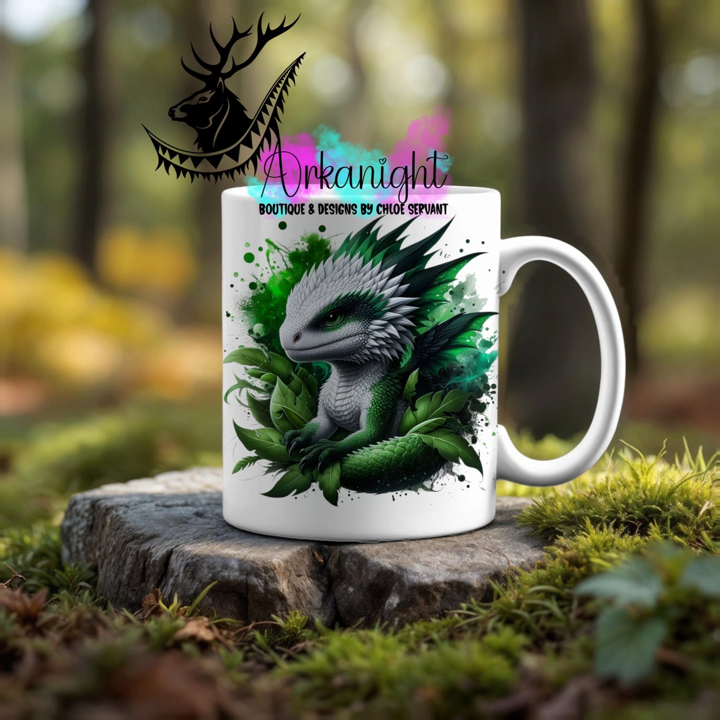 Numérique - Tasse en céramique - Collection Monstera & Dragon ♡ Vert & Blanc